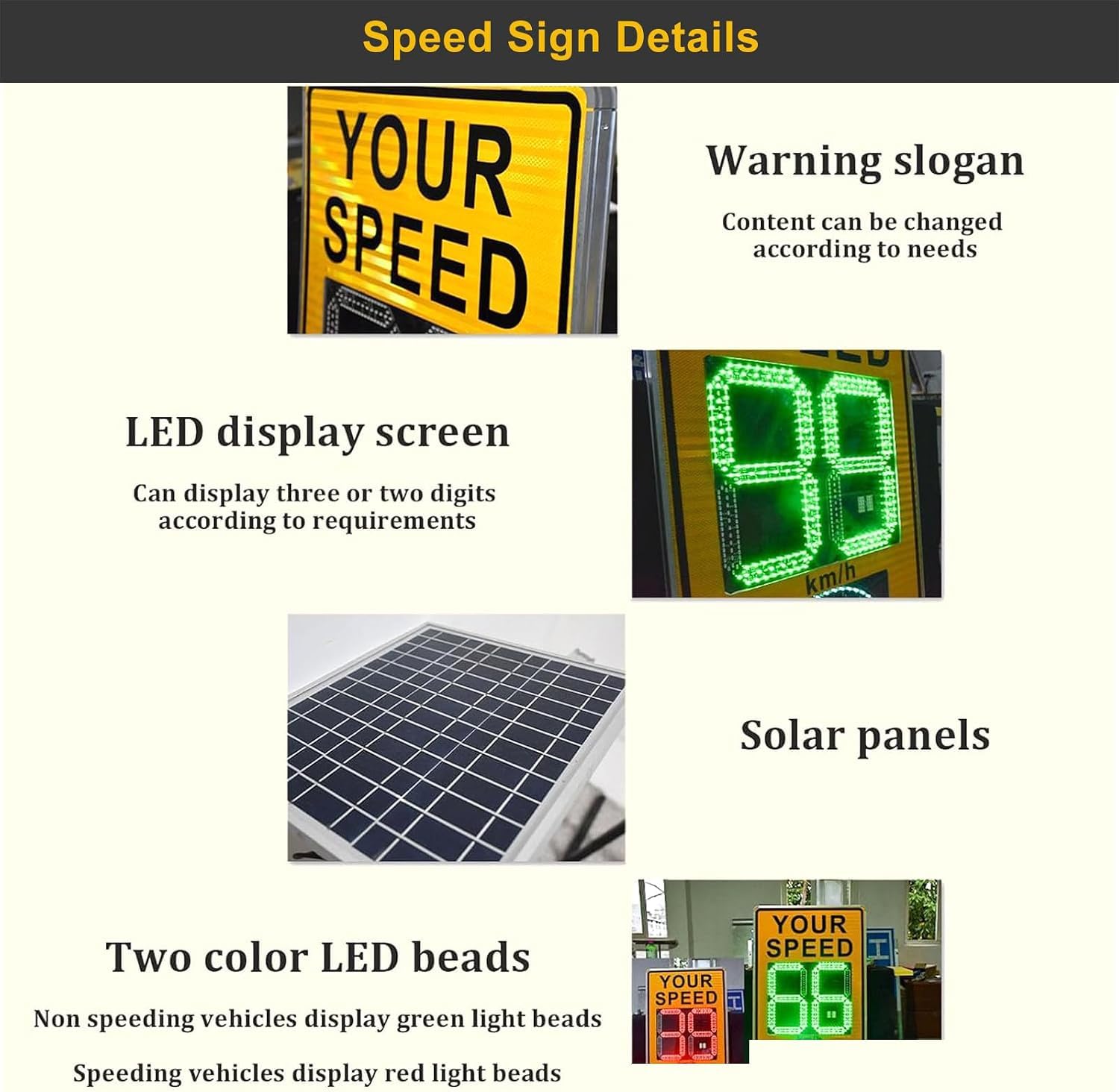 Panneau De Vitesse Radar, Panneau De Vitesse Radar LED À Panneau Solaire, Affichage De La Vitesse, Haute Luminosité Réfléchissante, Alliage Daluminium, Yellow 60X75cm
