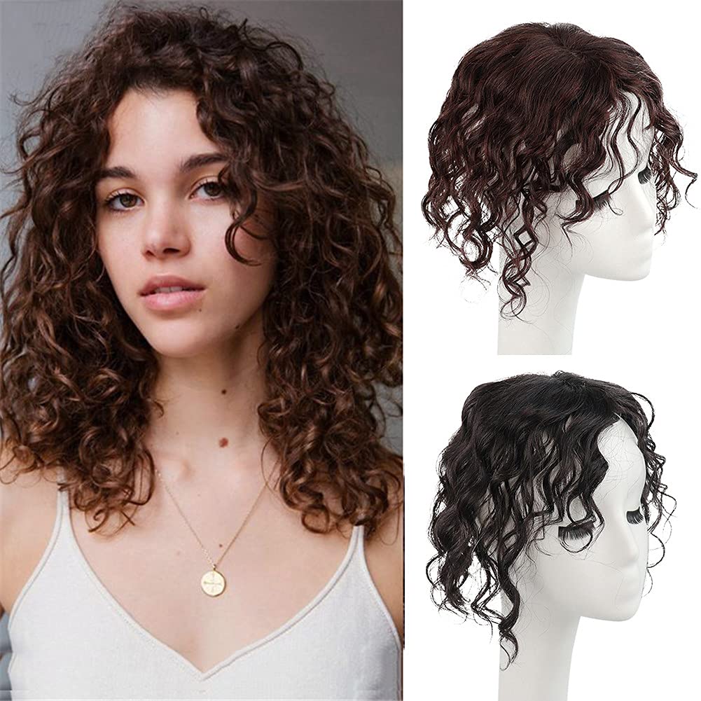 RemeeHi Real Remy Human Hair Long Curly Wavy Hand Made Toupee Topper Wiglet Clip in Hairpieces Top Thin Loss Hairpiece Dark Brown