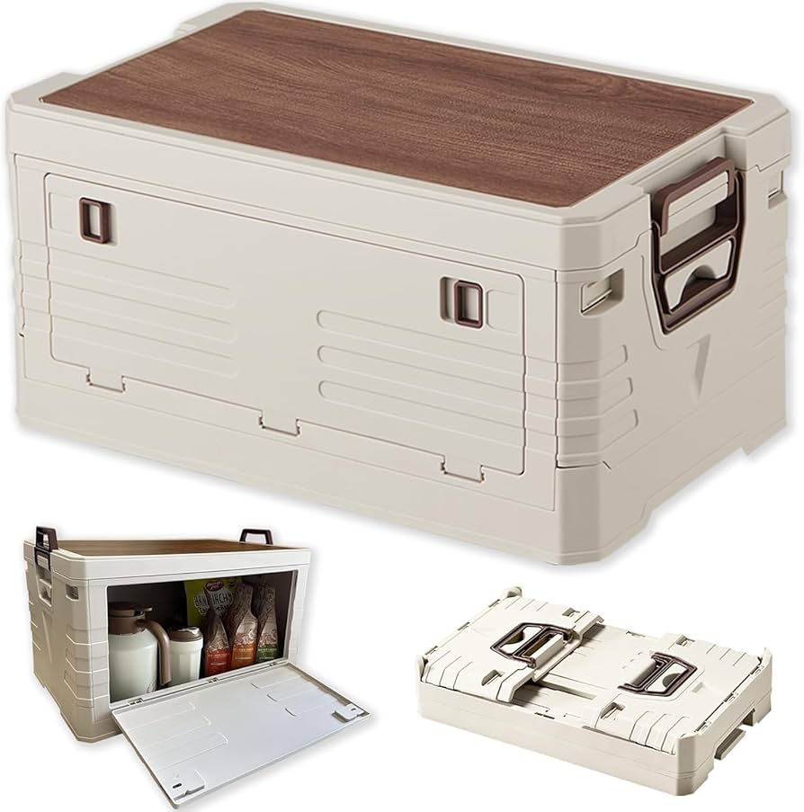 Amazon｜収納ボックス 折り畳みコンテナ 木製の蓋付き