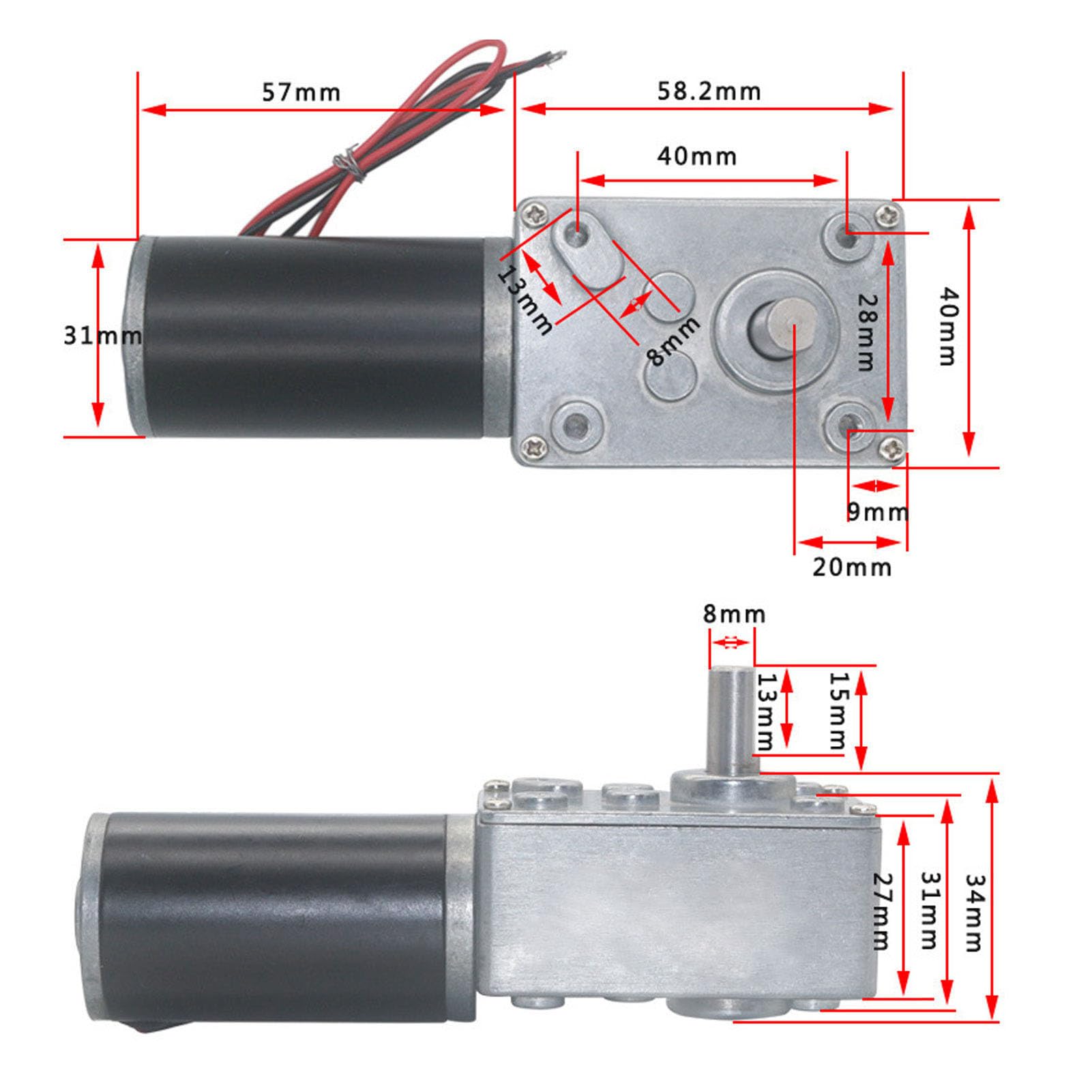 12V 130RPM DC Motoréducteur à vis sans fin avec Gouverneur 22kg.cm 31mm Torsion Élevée Moteur Autobloquant Inversé Mini Turbine Motoréducteur pour Bricolage Robot Rotatif Serrure Porte Rideau Machine