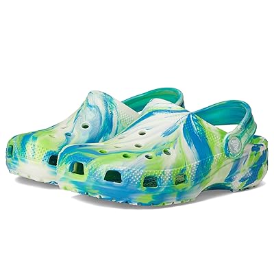 Crocs Kids Classic Marbled Tie Dye Clog (Little Kid/Big Kid) Kids Shoes Prep Blue/Multi Glow in the Dark