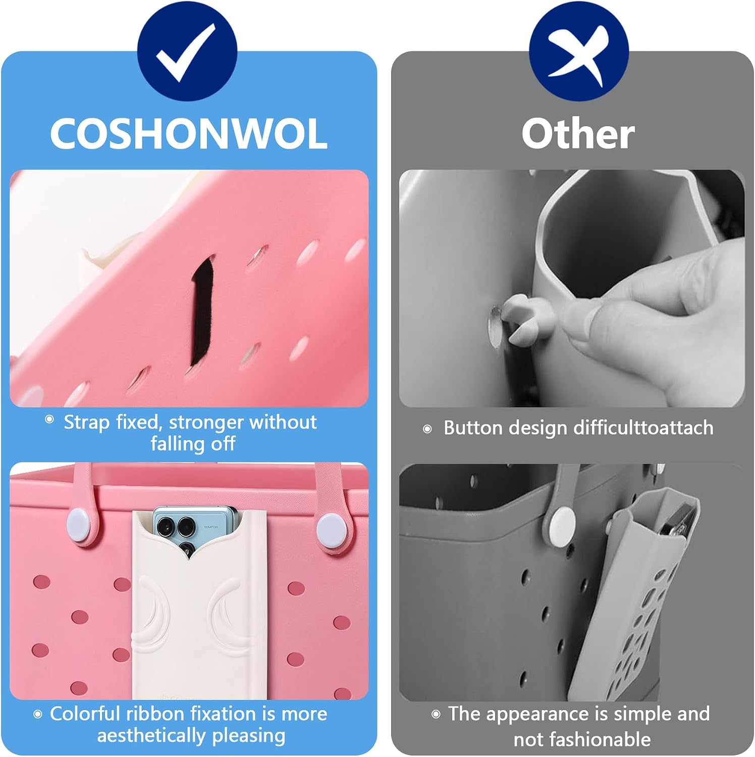 Silicone Phone Holder for Rubber Beach Bags - Non-Slip Waterproof Phone Case Attachment Accessories, Compatible with Bogg Bags & Simple Modern Totes ​​ White