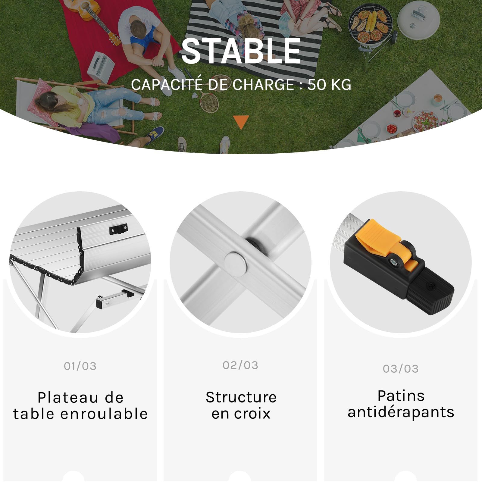 WOLTU Table de Camping Pliante Pliable en Aluminum Table de randonnée Voyage Réglable en Hauteur 90x52.2X (45-69) cm