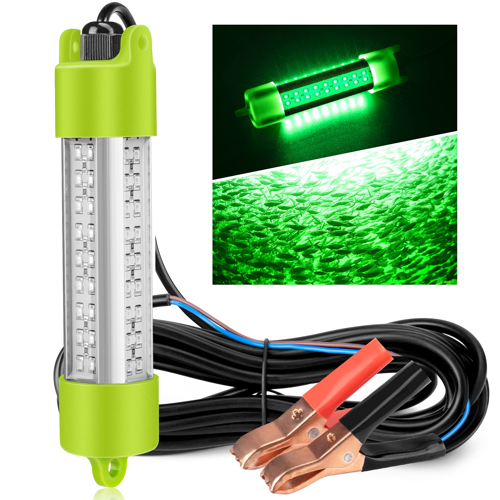BLUERICE 12V 45W Underwater Fishing Light IP68 72-LED 3500 Lumen Freshwater & Saltwater Night Fish Finder Lamp, Ice Fishing Light, Lure Bait Lamp with 5M / 16.5 FT Cord (45W/72LED/GREEN)