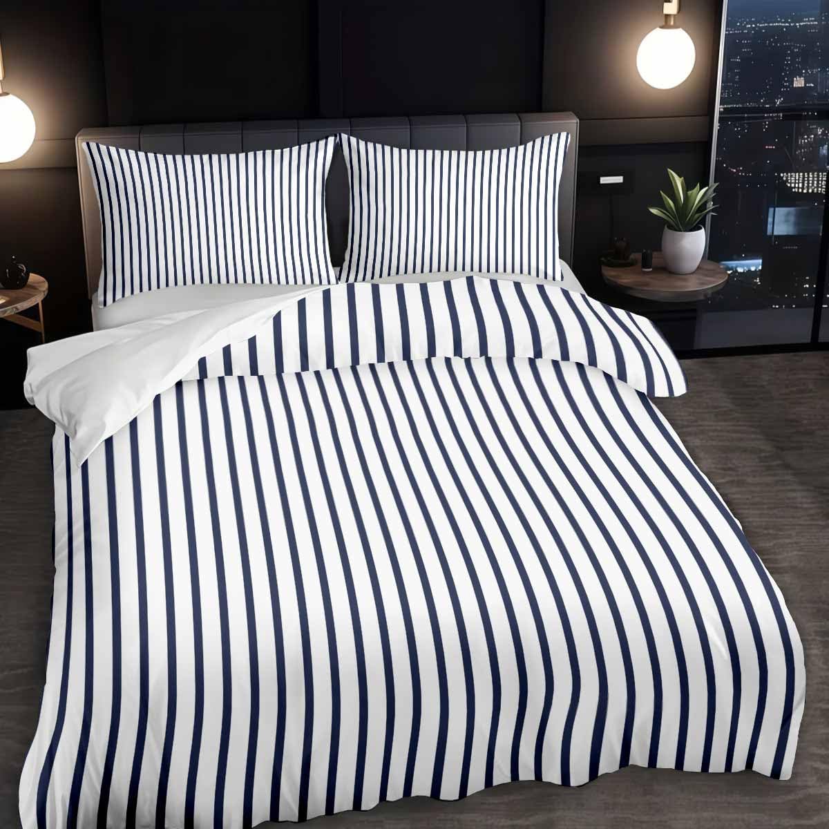 Draps confortables anti-irritation pour peaux sensibles avec parure de lit à rayures épurées