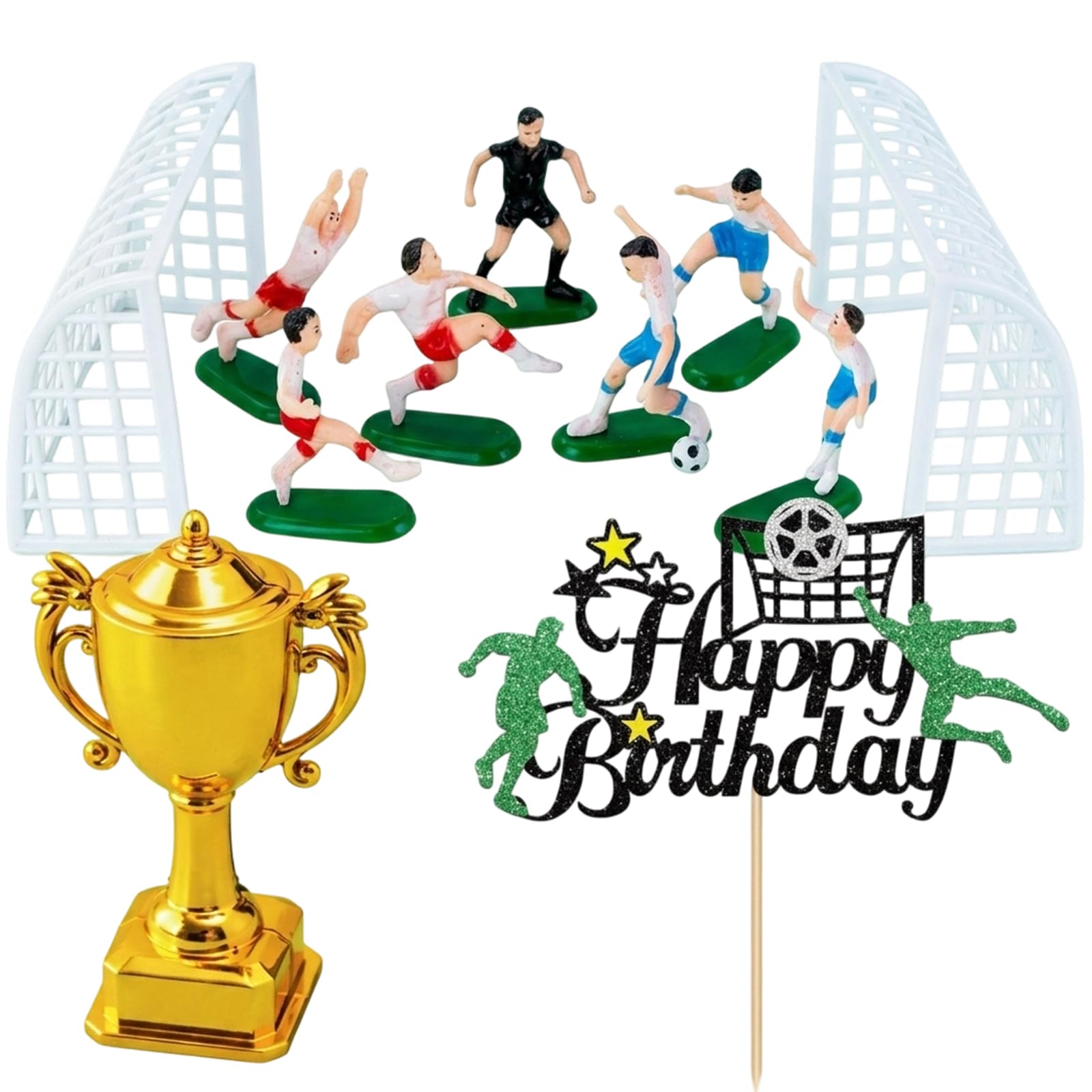 11 PCS Football Cake Toppers, Football Cake Decorations for Birthday Party, Football Birthday Decorations with Team Figures and Trophy, Reusable Sports Theme Cake Accessories for Boys