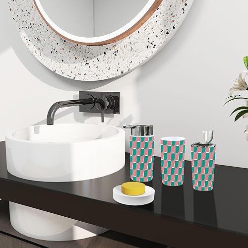 Miniatura 4 de Bathroom Accessory Set 6 Piece Boho Christmas Retro Green Pink Red Beige Xmas Design 60s 70s Retro Trash Can, Toothbrush Holder, Soap Dispenser,