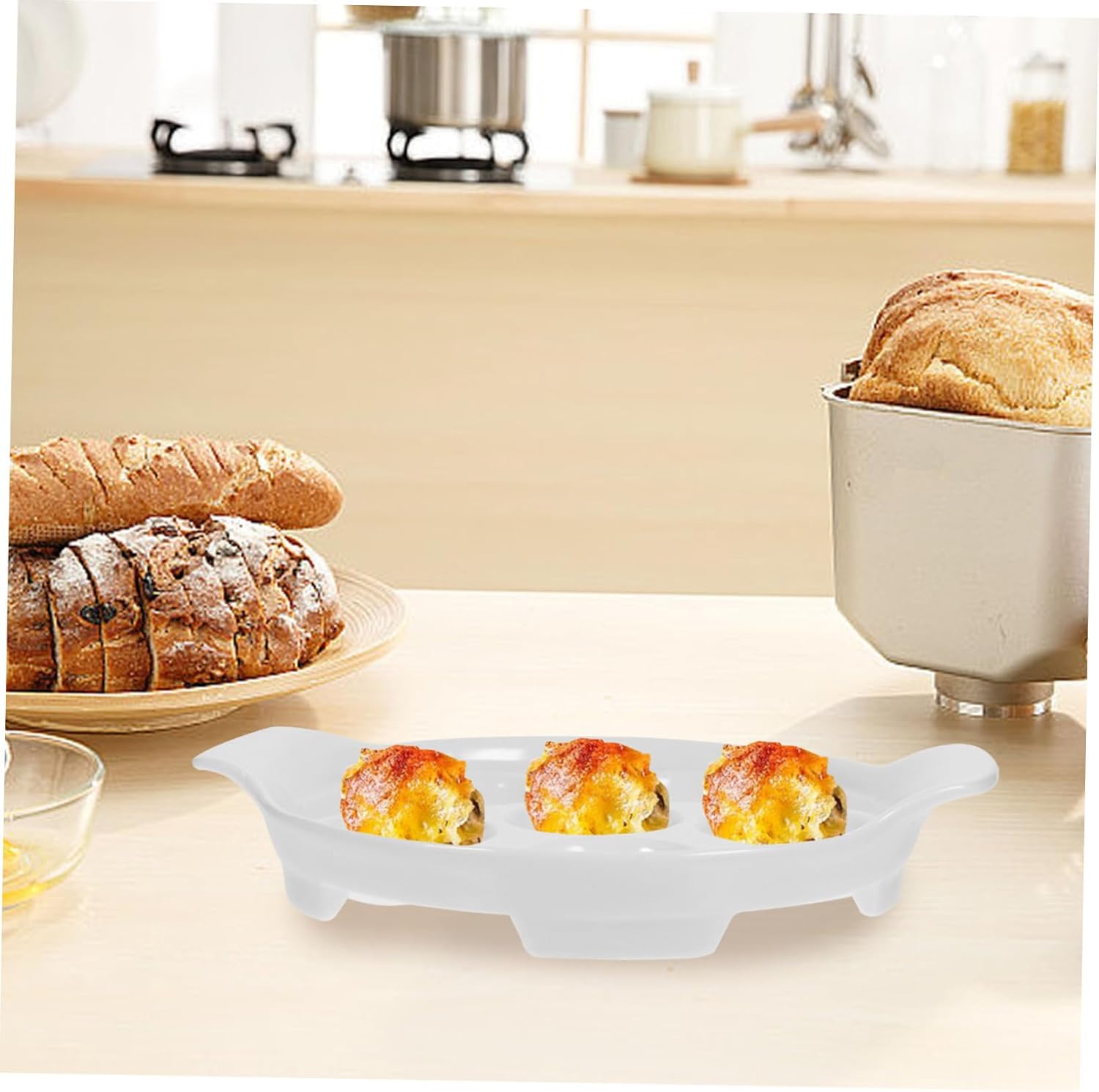 4pcs Baking Dish Snail Plate Ceramic Escargot Serving Dish for Oven Double Ear Handle Baked Brie Baking