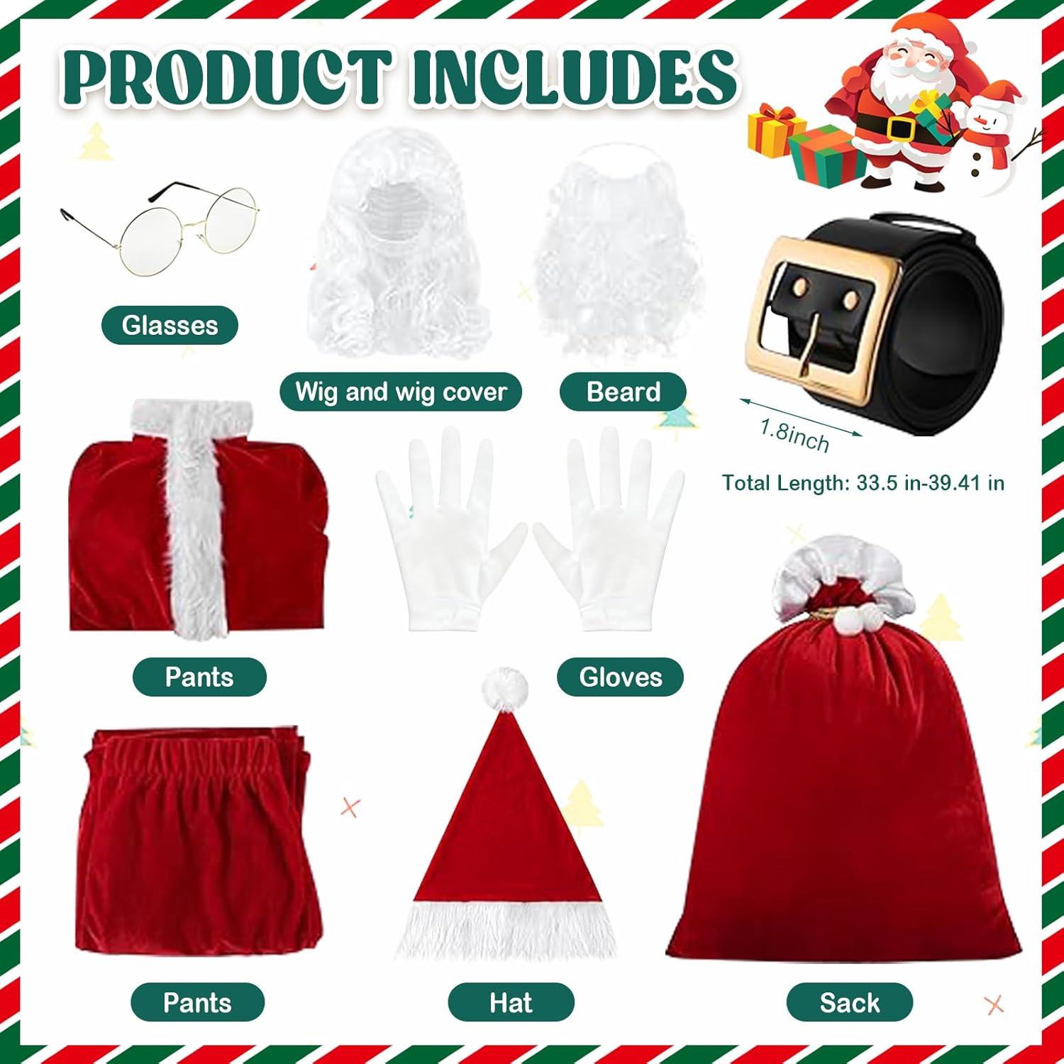 9PCS Santa Claus Costume for Kids: 5-12 Years Velvet Christmas Suit Set with Accessories for Holiday Party Cosplay - Image 4