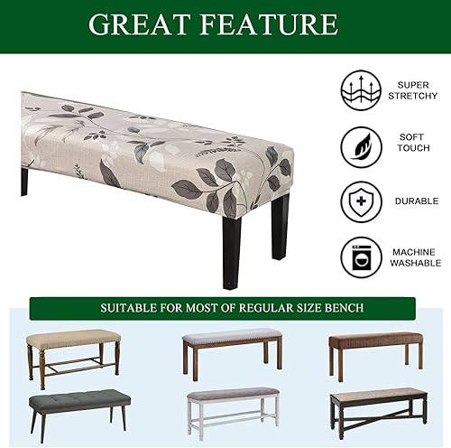 Miniatura 4 de CRFATOP Funda de cojín estampada para banco de comedor, funda tapizada elástica, extraíble y lavable, fundas para silla de comedor para dormitorio,