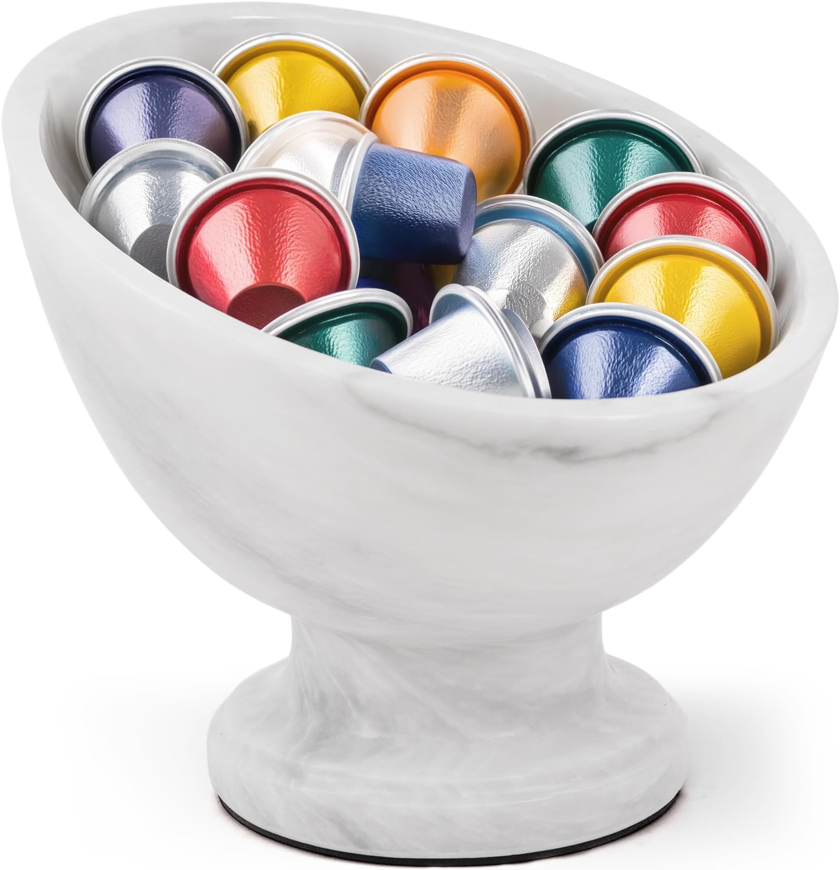 Marble Coffee Pod Holder White 6” Countertop Perfect K Cup Storage Bowl for Coffee Bar Setup, Stylish Kitchen Organizer for Candy, Nuts, Fruit & Snacks
