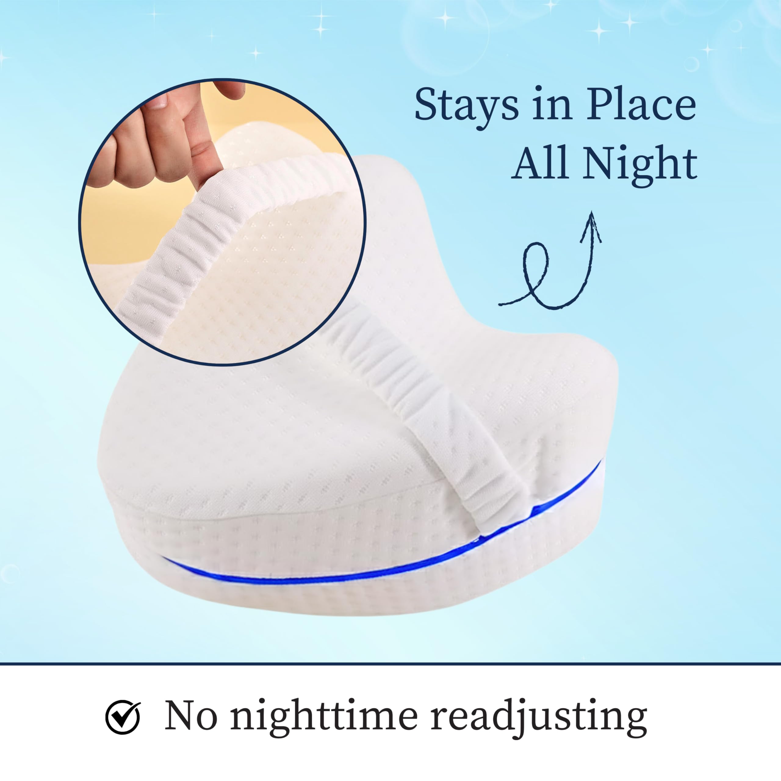 Cuscino per ginocchia per chi dorme sul fianco, cuscino ortopedico per gambe per dormire senza dolore, cuscino ergonomico in memory foam viscoelastico, rivestimento traspirante con fascia elastica