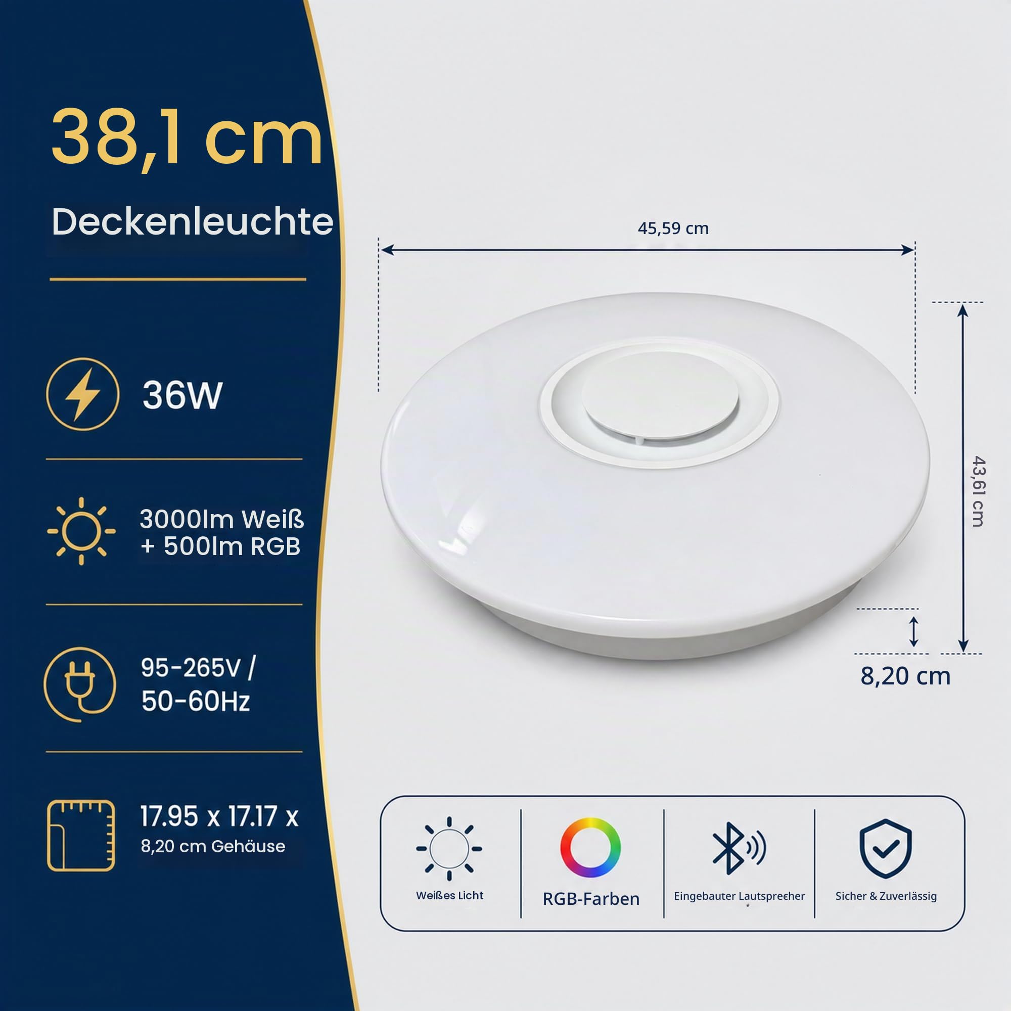 24W Ø40cm LED Deckenlampen mit Bluetooth Lautsprecher | Fernbedienung, RGB, Farbwechsel, Dimmbar, Warmweiss Kaltweiss, Musik Lampe für Wohnzimmer Schlafzimmer
