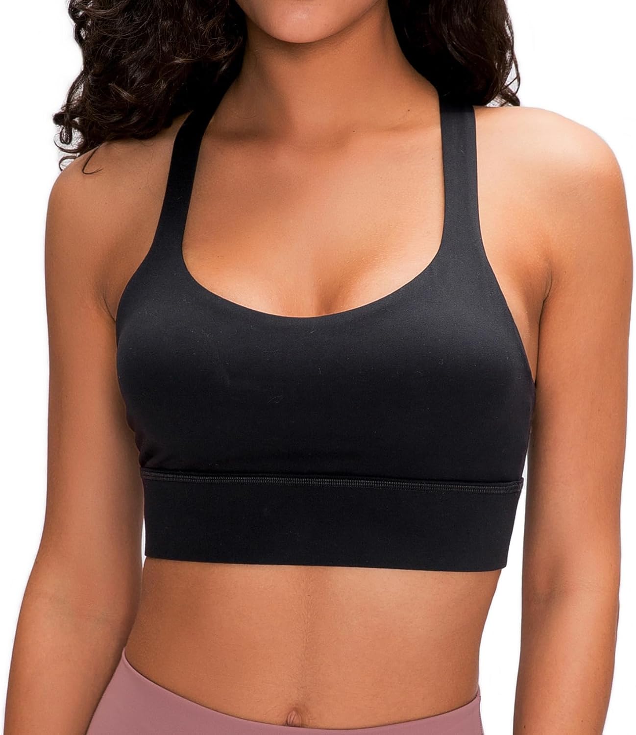 Lemedy Womens Padded Strappy Sports Bra Longline Criss Cross Yoga Bras Wirefree Workout Crop Tank Top
