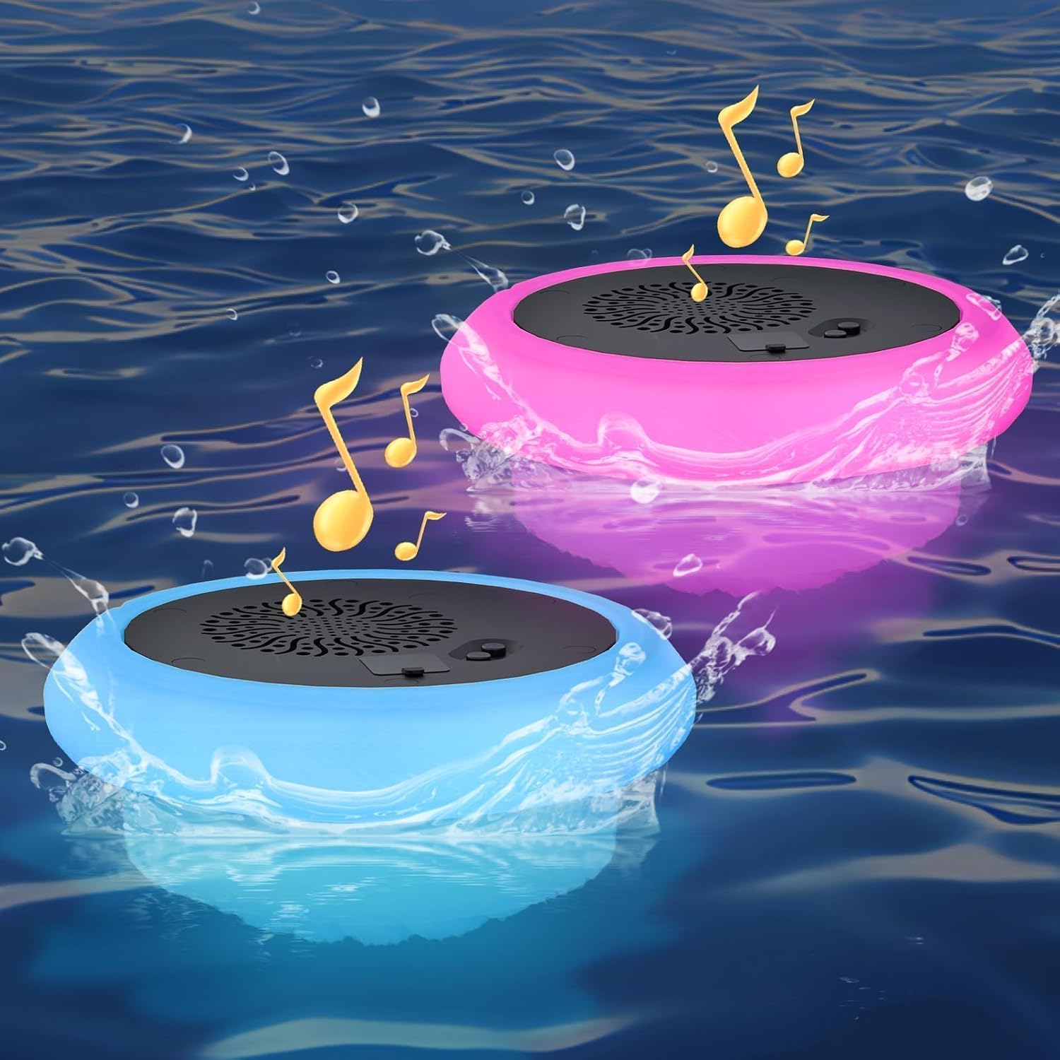 2-Pack Floating Pool Speaker with Lights LED Show Water-Resistant Portable Floating Pool Lights USB Rechargeable Cordless with Remote for Swimming Pool Beach Outdoor
