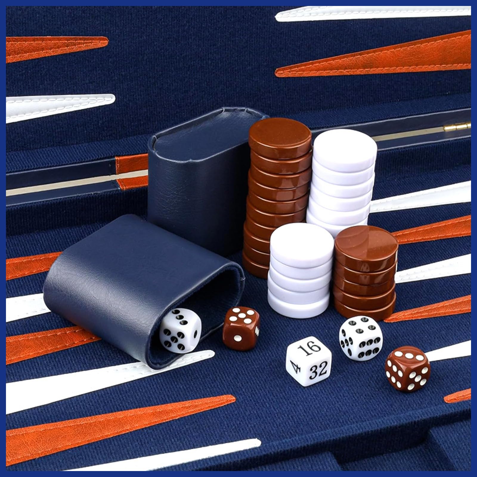 Jeu de Backgammon en Bois avec Étui en Cuir de Qualité Supérieure et Kit de Backgammon de Voyage Portable (Bleu) - Pour 2 Joueurs à partir de 8 ans