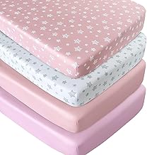 Crib Sheets for Girls 4 Pack, 28”x 52” Multi Color Available, Fitted Crib Sheet for Standard Size Crib and Toddler Mattresses, Soft and Breathable Crib Sheets Baby Gift Girl Set, Pink
