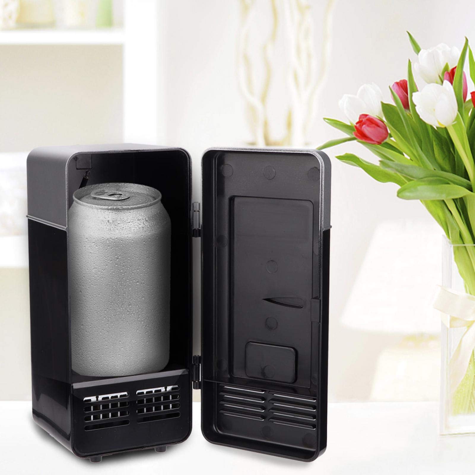 Mini refrigerador, DC 5V 10W USB Oficina Refrigerador compacto Calefacción y enfriamiento Refrigerador portátil de doble uso Enfriador de bebidas para el cuidado de la piel, alimentos, viajes(negro)