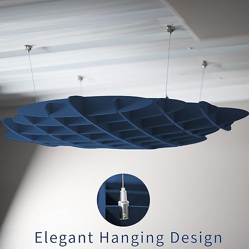 Miniatura 6 de VIVO Panel acústico de gofres de techo, absorbente de sonido colgante hexagonal, lámpara moderna de reducción de ruido, azul marino, PP-CW01NB