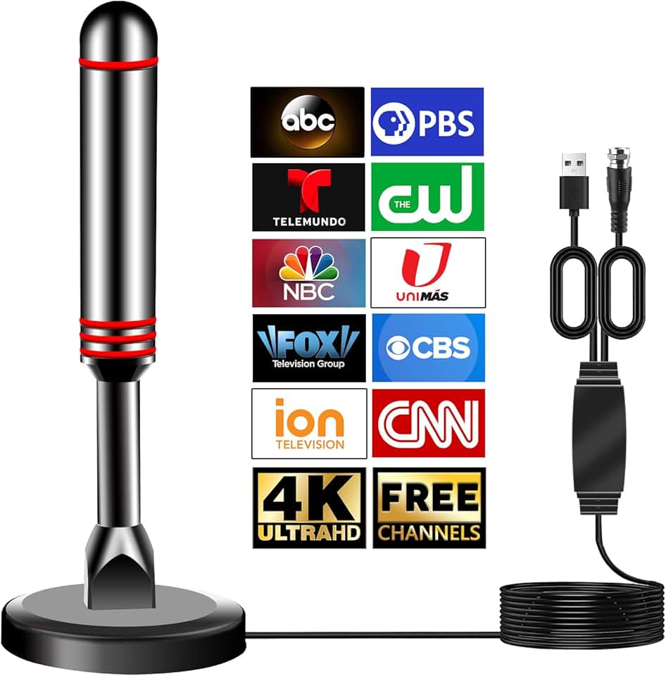 Antena de TV para Smart TV Interna, Antena de TV Digital para Canais Locais, Antena Digital HD com Base Magnética Forte, Recepção de Longo Alcance com Amplificador de Sinal para TVs Antigas/Smart