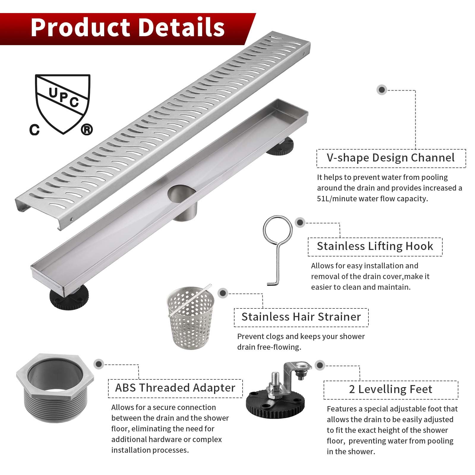 VidaXL Scarico Doccia Lineare 2 pz 530x140 mm in Acciaio Inossidabile | Leroy Merlin