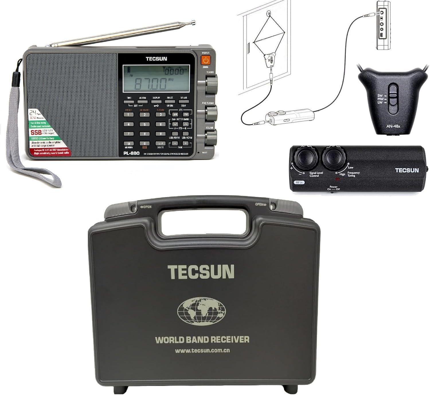 Tecsun PL880 Bundle with Hard Shell Case and Antenna