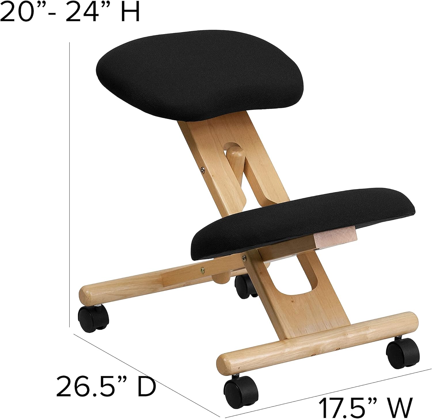 Flash Furniture Posey Mobile Wooden Kneeling Office Chair for Improved Posture, Height-Adjustable Ergonomic Office Kneeling Chair, Natural/Black