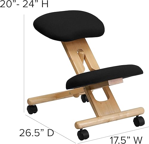 Miniatura 3 de Silla inclinada ergonómica de madera móvil de Flash Furniture, Tela Madera, Negro