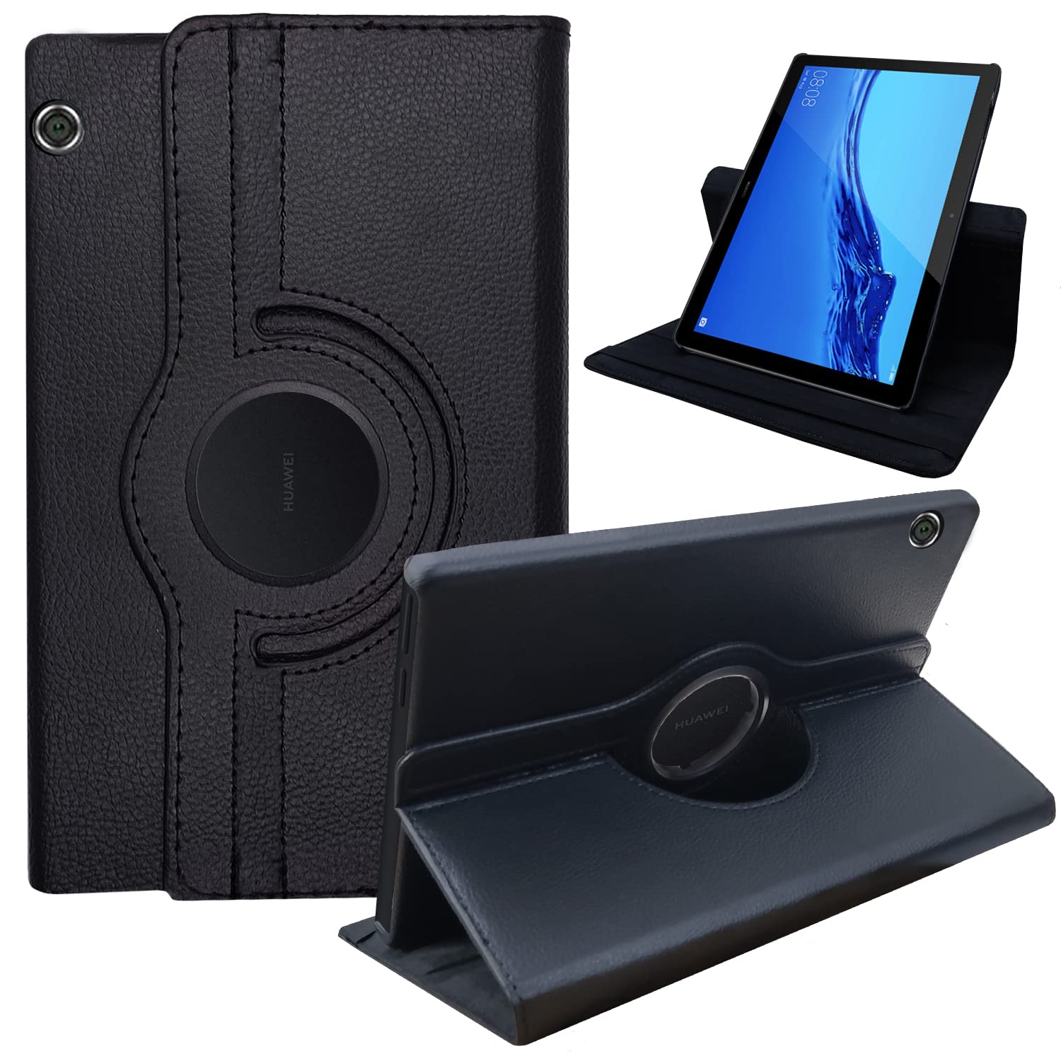 CEDO Huawei MediaPad T5 (10.1 inch) Flip Cover | Leather Finish | 360 Degree Rotate Back Cover | Shockproof Back Cover Case for Huawei MediaPad T5 (10.1 inch) (Black)