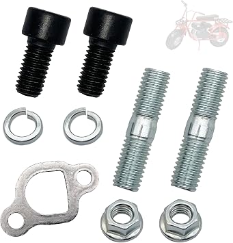 Exhaust Muffler Pipe Mounting Hardware Studs Bolt kit with Gasket for Coleman CT200U BT200X Baja MB200 Axis M200 Mini Bike KT196 Go Kart Predator 212cc Hisun 196cc Engine
