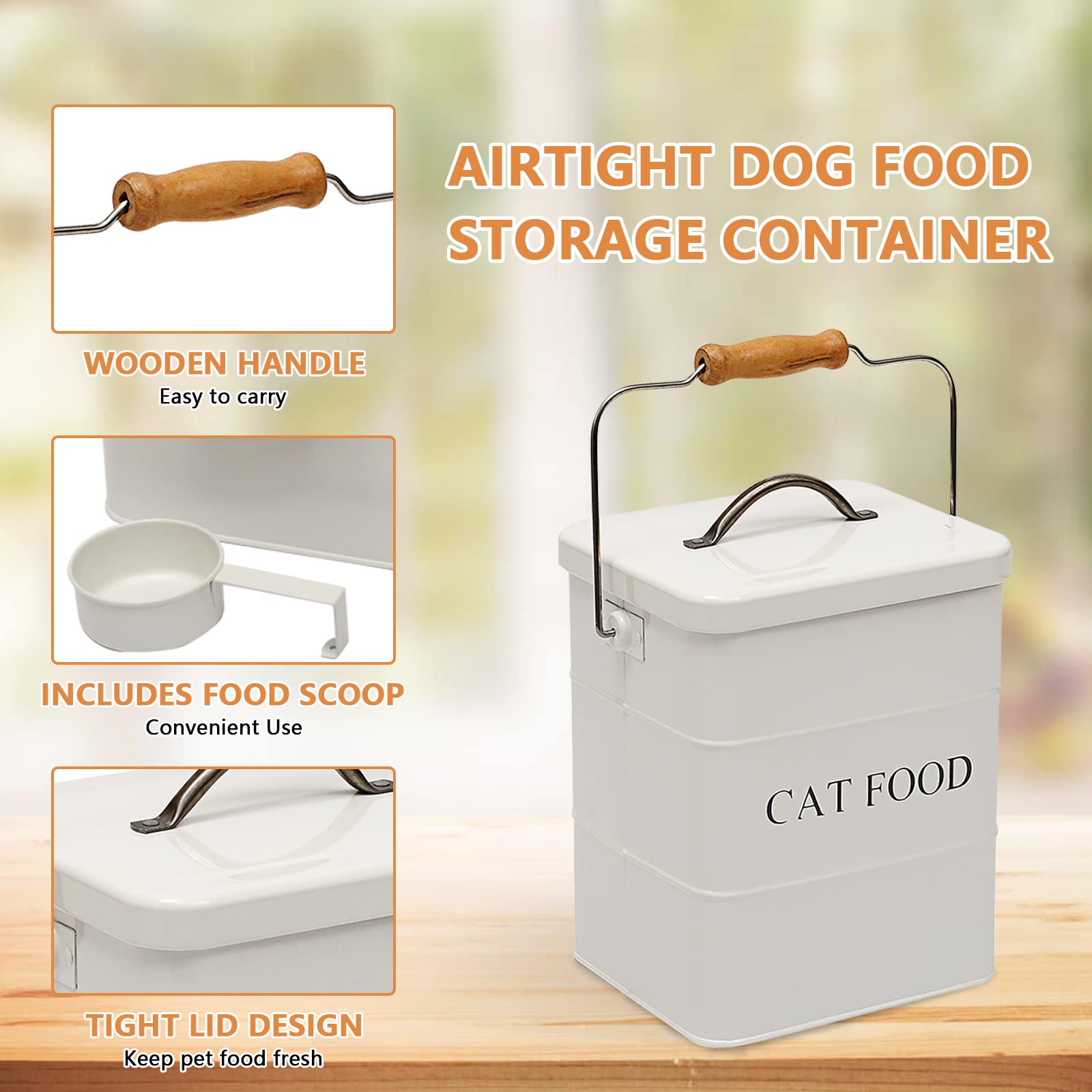 Geyecete Boîtes pour Nourriture et friandises Animaux -Conteneur Croquette Chat -Couvercles en hermétiques -Acier Carbone revêtu - 6Lnourriture Boîtes de Rangement-Blanc