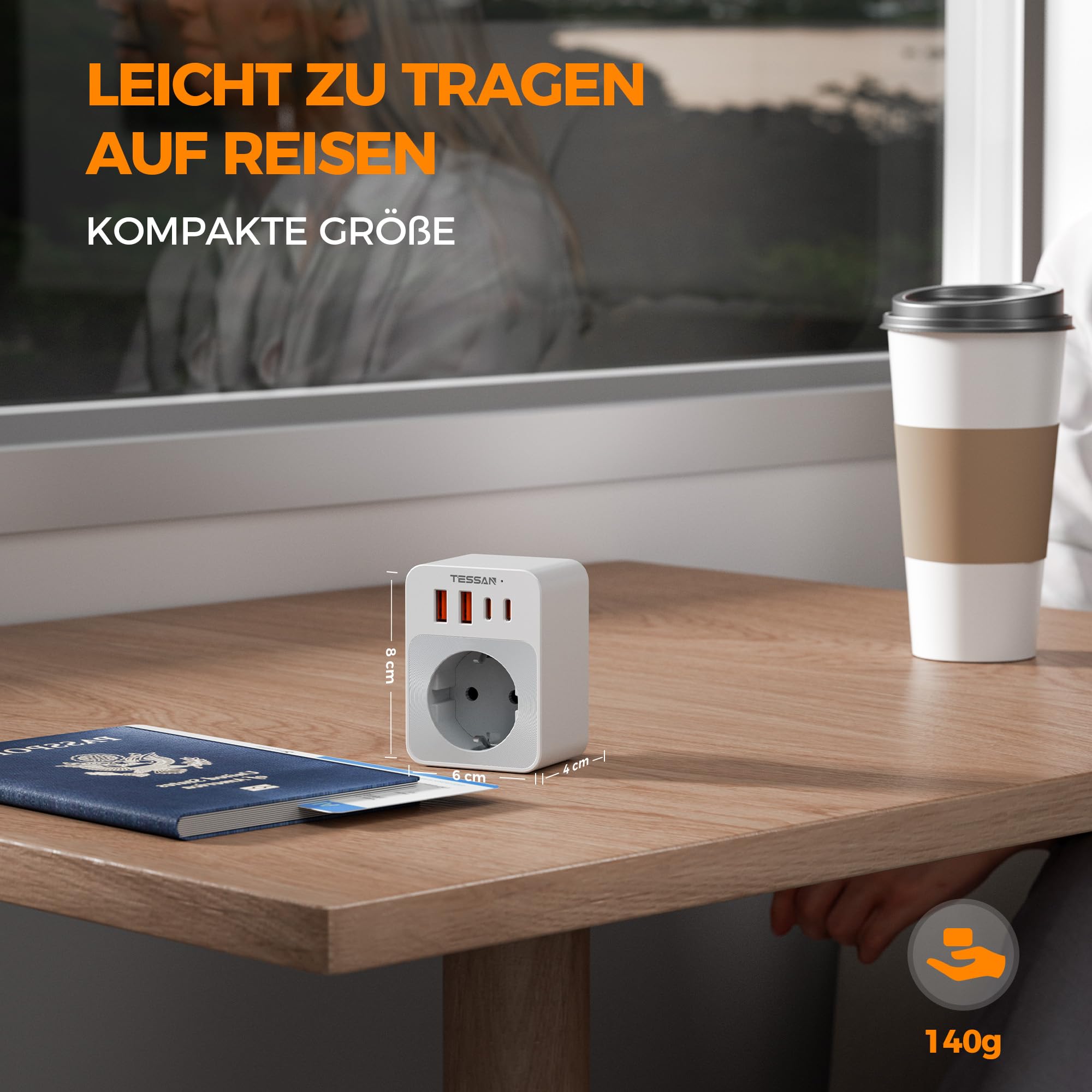 TESSAN Adapter England Deutschland Stecker, Faltbar 5 in 1 Reiseadapter Typ G mit 2 USB C und 2 USB A, Kleines klappbares Design, Steckdosenadapter für London Malta Irland Dubai, UK Adapter auf EU