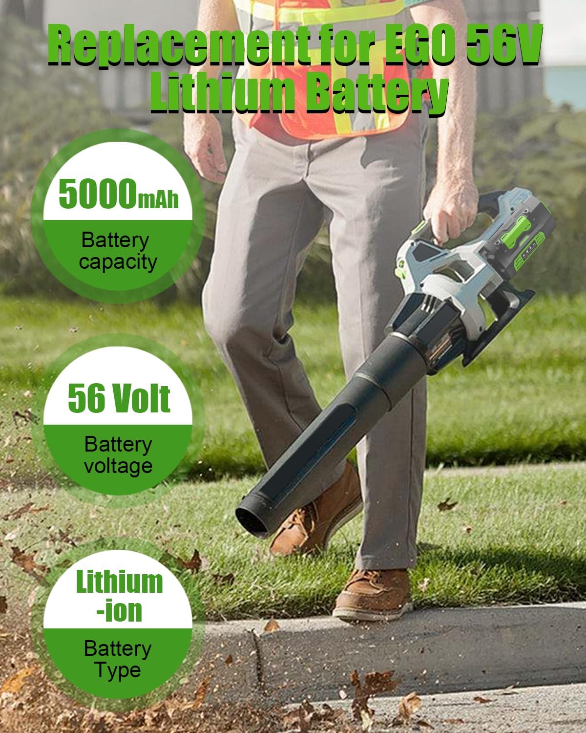 Replacement for EGO 56V Battery 5.0 Ah Compatible with EGO 56 Volt Lithium-Ion Battery Tools and Charger (5.0Ah) - Image 2