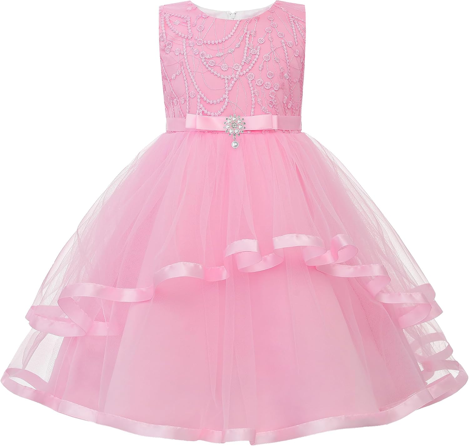 Uhnice Flower Girl Dress Sleeveless Tulle Tutu Beaded Embroidery for Wedding Birthday Party