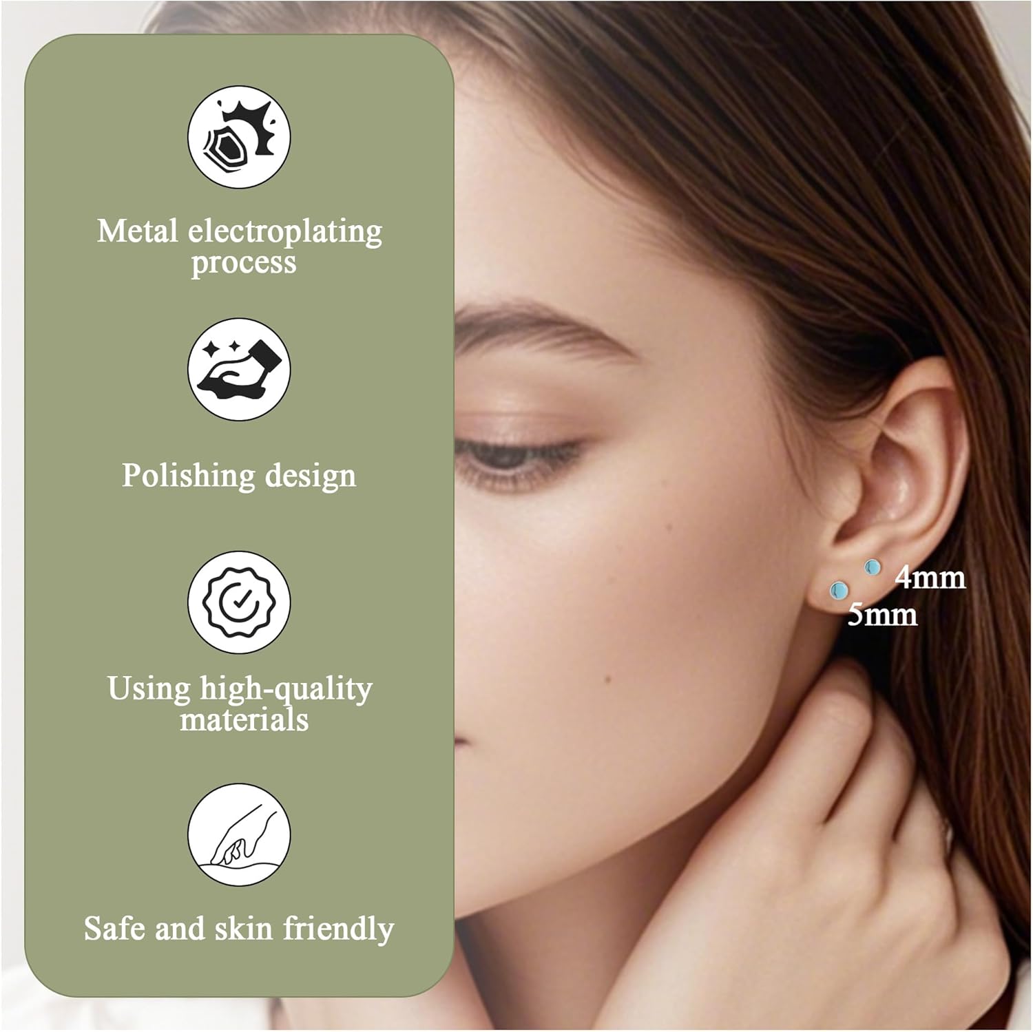ZDE Titanium Flatback Earrings for Women Turquoise/Black Oxy/Malachite Stud Earrings Flat Back Ladies Earstuds Hypoallergenic Cartilage Flatback Earring 4MM/5MM - Image 3