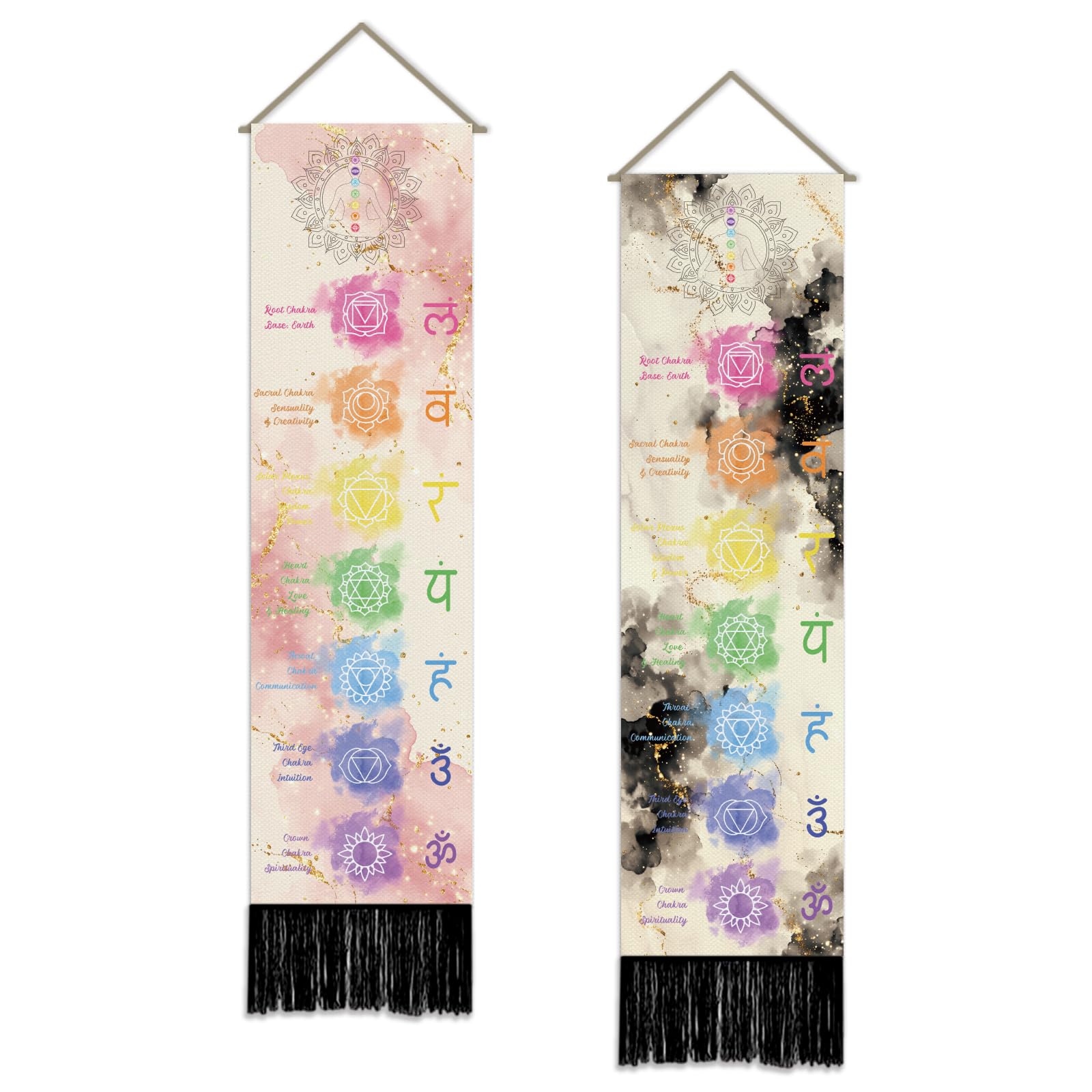 SUPERDANT 2Pcs Seven Chakras Vertical Wall Tapestry For Yoga Room Decor