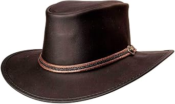 American Hat Makers Midnight Rider Bravo Leather Cowboy Hat | Handmade Durable Cowhide | Australian Outback Safari Hat