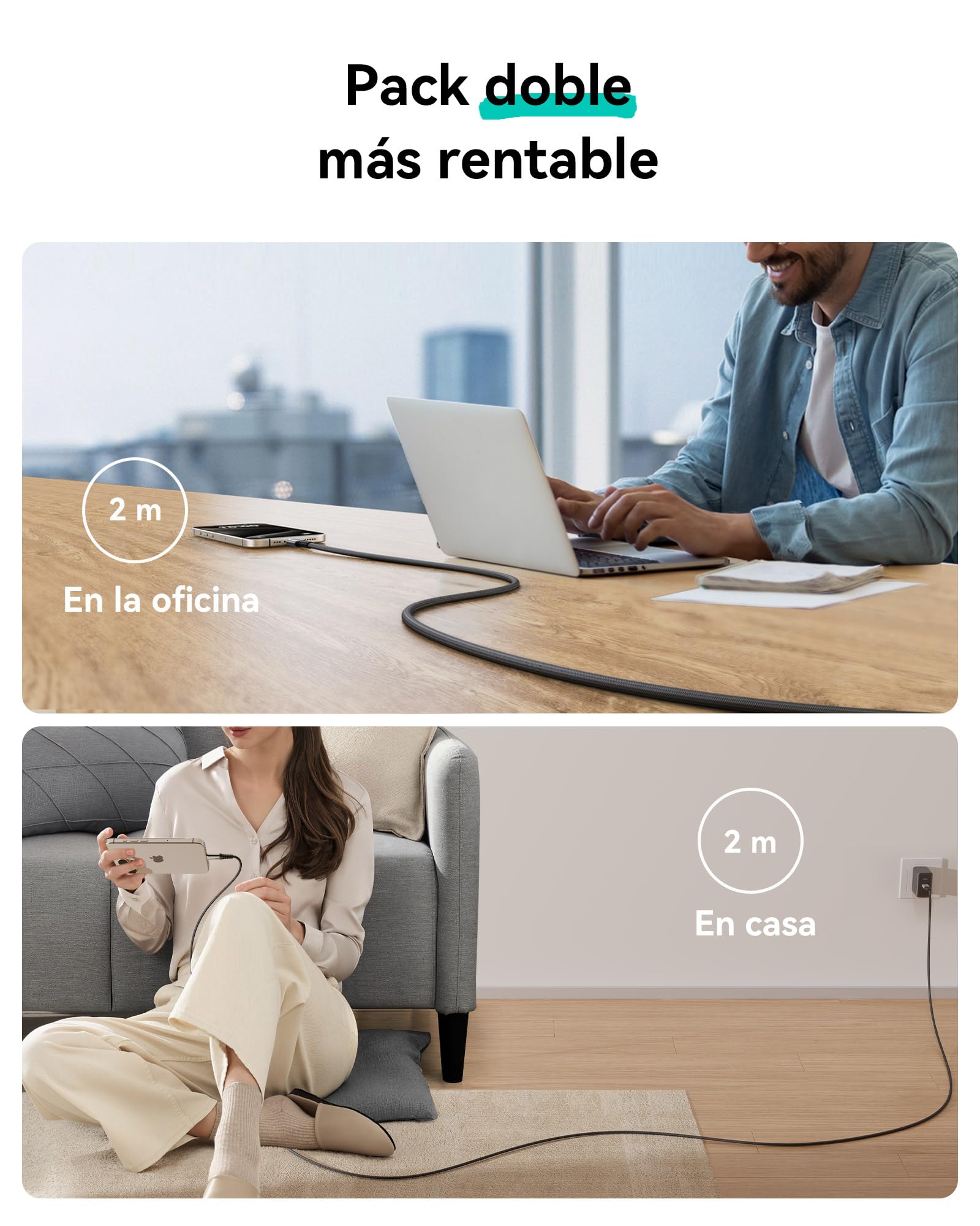 INIU 240W Cable USB C Carga Rapida, [2-Pack 2m] PD3.0 Cable USB C a USB C, Nylon Cable Carga Rapida Tipo C para iPhone 16 15 Pro max, MacBook iPad, Note20, Pixel 7, Dell Laptop Steam Deck, Samsung ecc