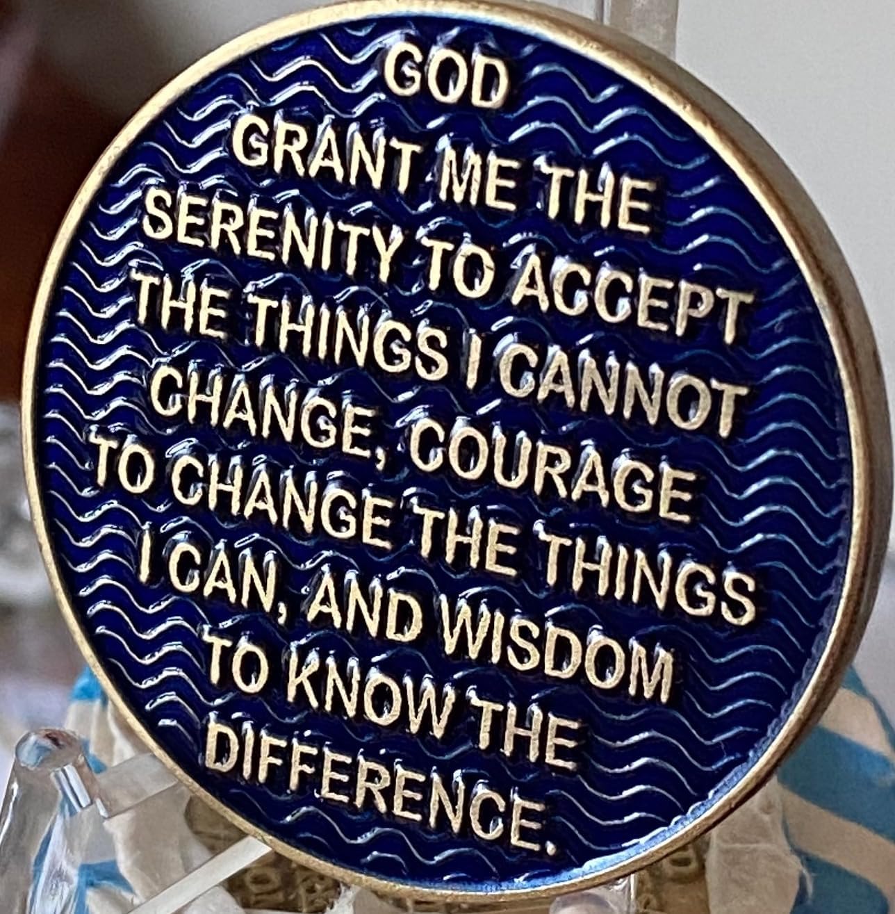 3 Month AA Medallion Antique Bronze Dusty Blue Color 90 Day Sobriety Chip