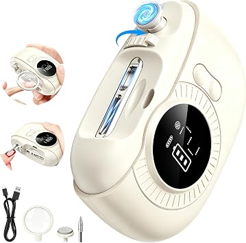 Electric Nail Clipper 3 in 1 Automatic Nail Trimmer with Polish & File, 2 Speed, Precision Nail Trimming with Light & Magnifier, Safe Electric Fingernail Clipper for Seniors Kids Adults, PureBone