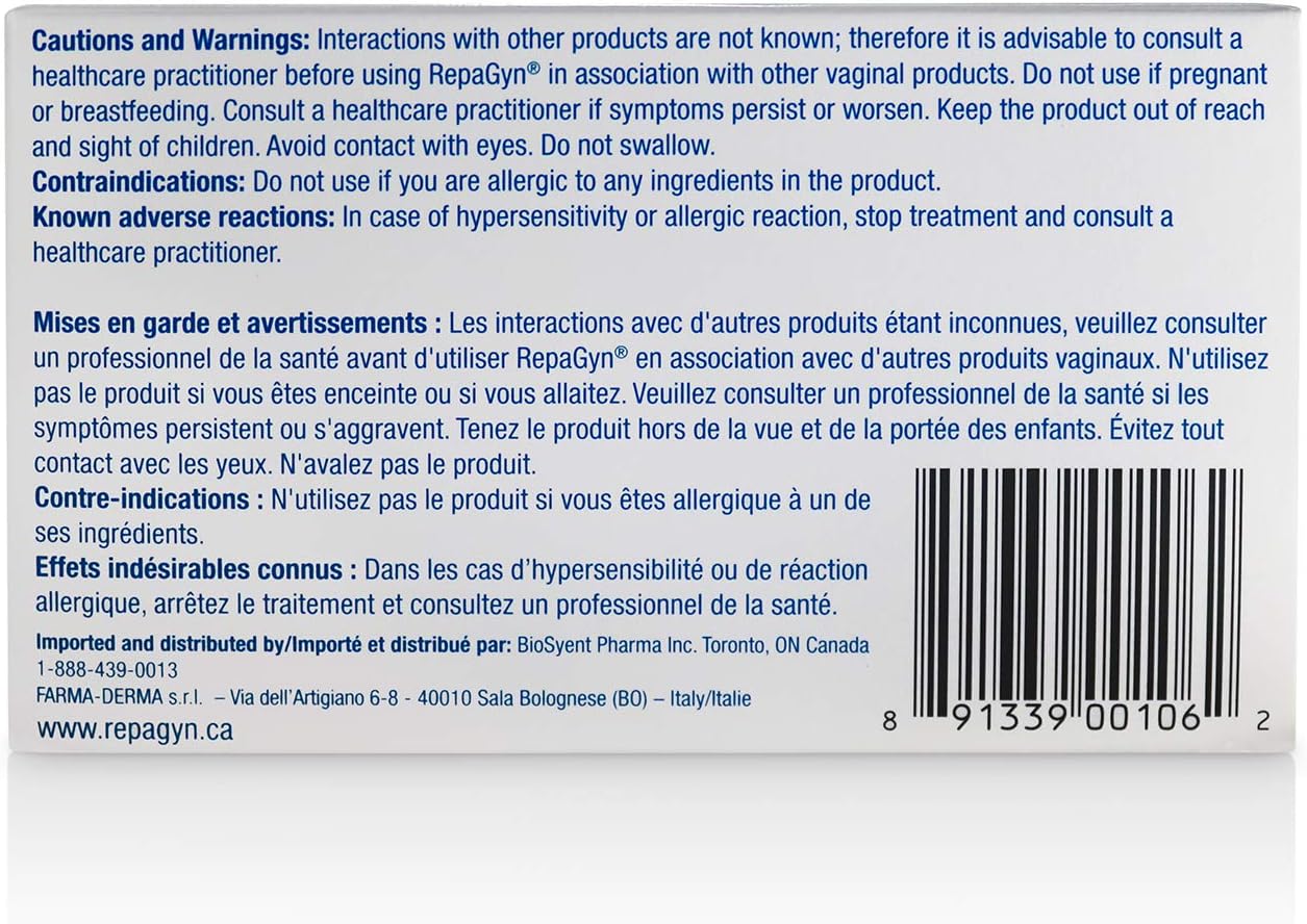 RepaGyn's Vaginal Moisturizer |Useful in Burning, Itching, Vaginal Lubrication | Natural and Non-hormonal | Effective in Menopause Dryness and Mucosa Healing