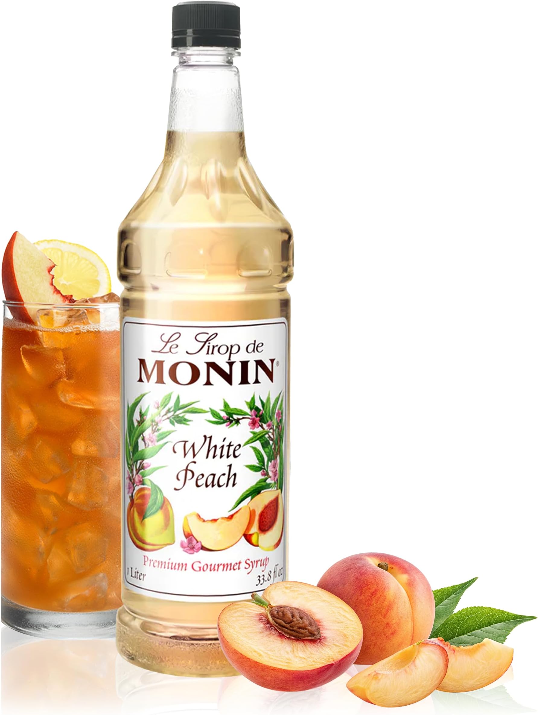Monin Flavored Syrup,White Peach, 33.8-Ounce Plastic Bottle (1 liter) by Monin [Foods]