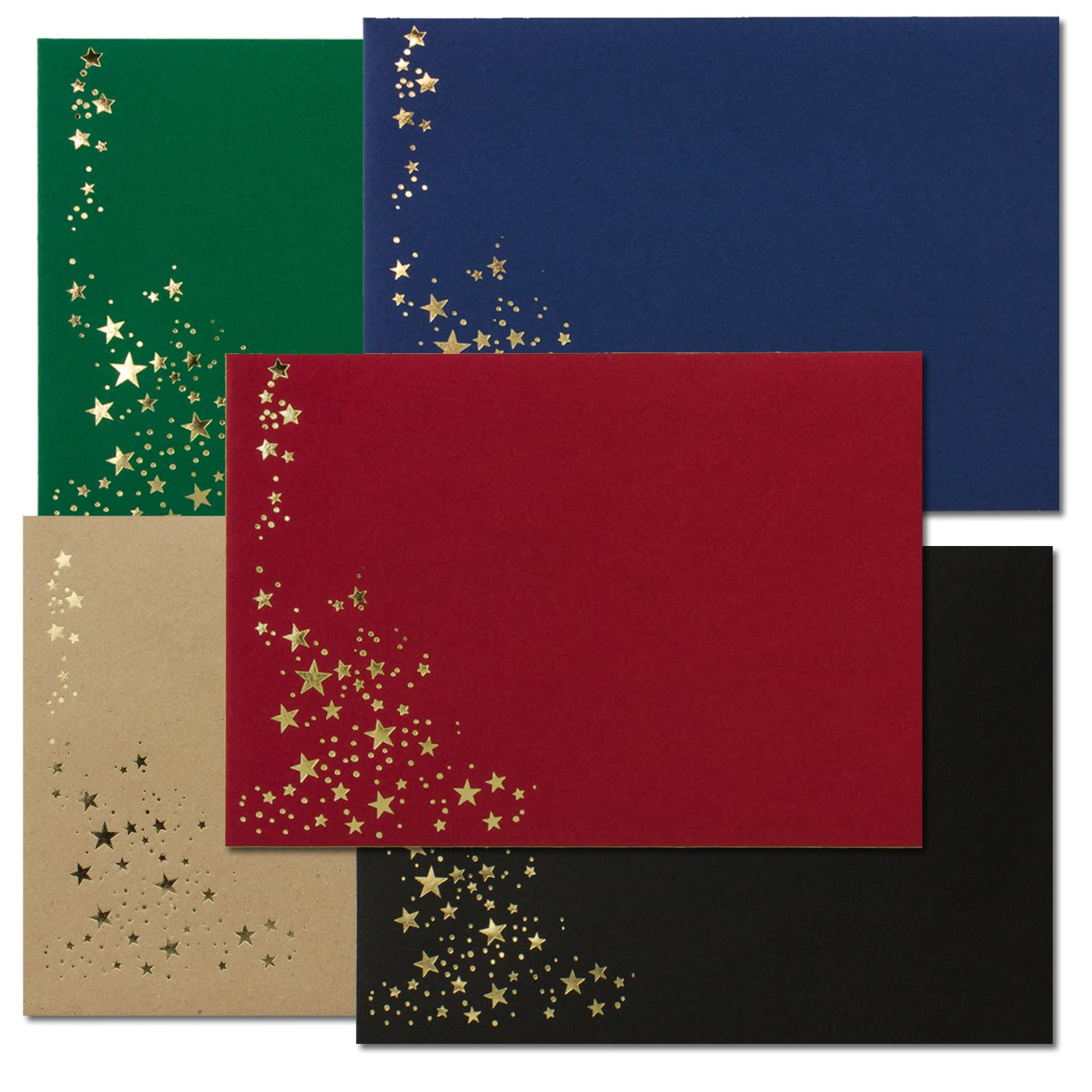 400 sobres con estrellas metalizadas - DIN C5 - Mix Set 10 sobres en rojo, negro, verde, azul y papel kraft - con estrellas en oro