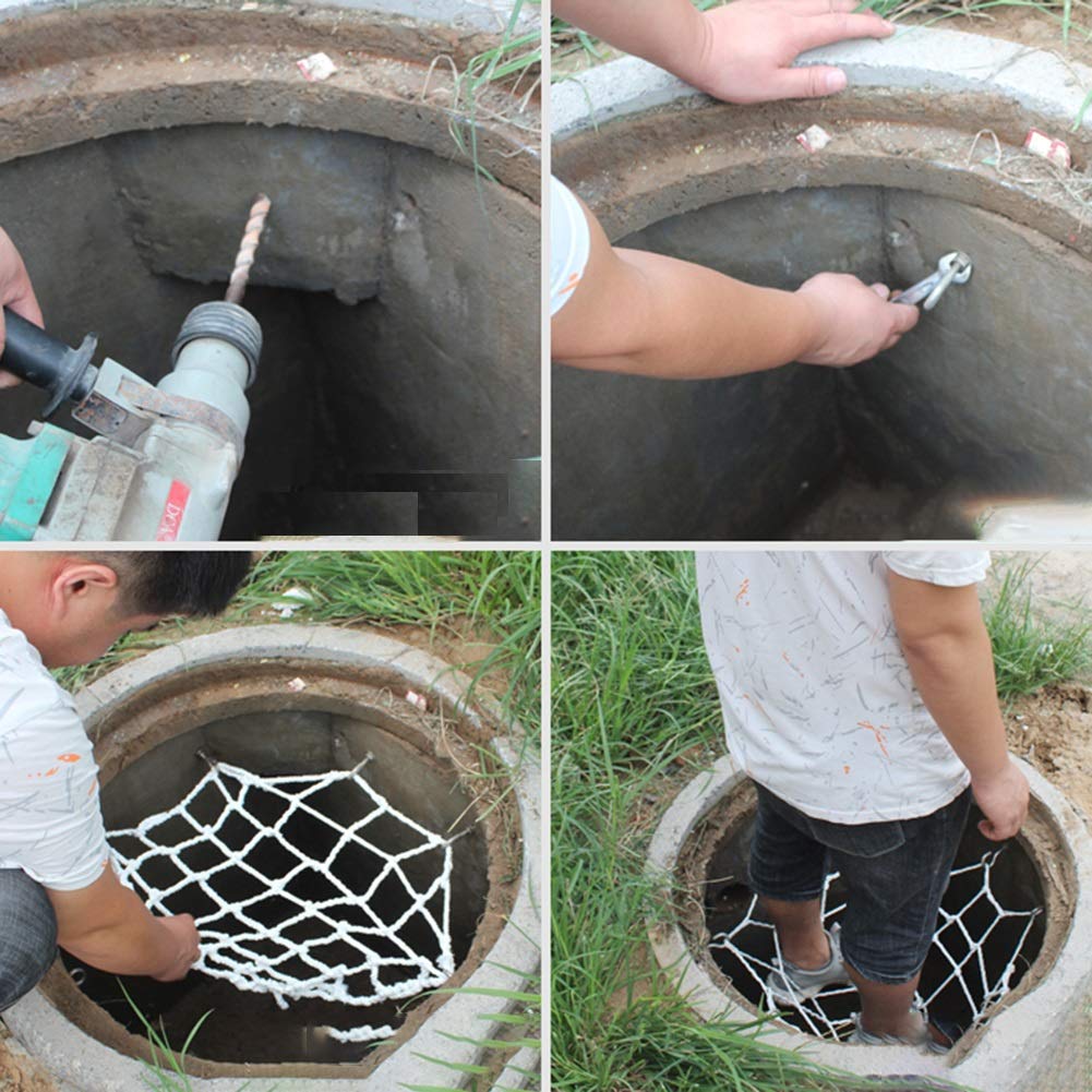 Rete di copertura rotonda per pozzetti, rete di sicurezza per fognature, rete di sicurezza per fossa settica, rete anti-caduta (bianco, 10 cm, 1,5 x 1,5 m)
