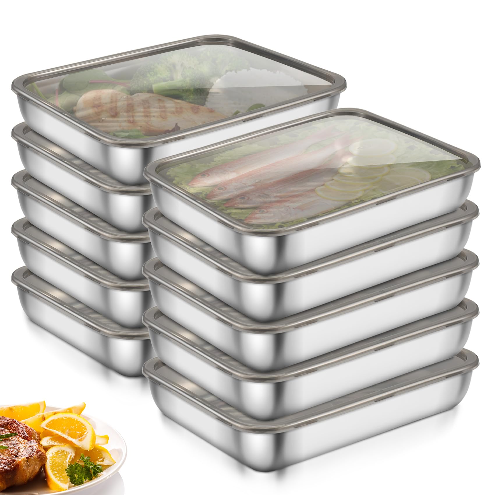 Nagoyuki Set mit 10 Aufschnittboxen für Kühlschrank,Edelstahl Lebensmittel Aufbewahrungsbox mit Sichtdeckel,Wurst Aufbewahrung Kühlschrank, Kühlschrank Organizer für Käse,Fleisch (25.5 * 20 * 5cm)