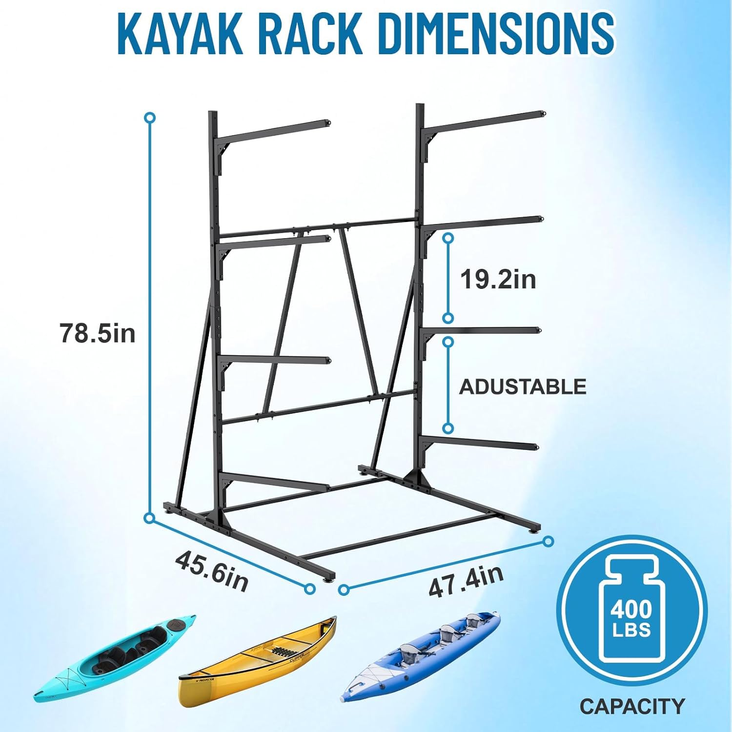 Kayak Storage Rack, Heavy Duty Freestanding Kayak Rack for Garage and Outdoor Storage, Kayak Stand Adjustable for Kayak, Canoe, Surfboard and Paddle Board