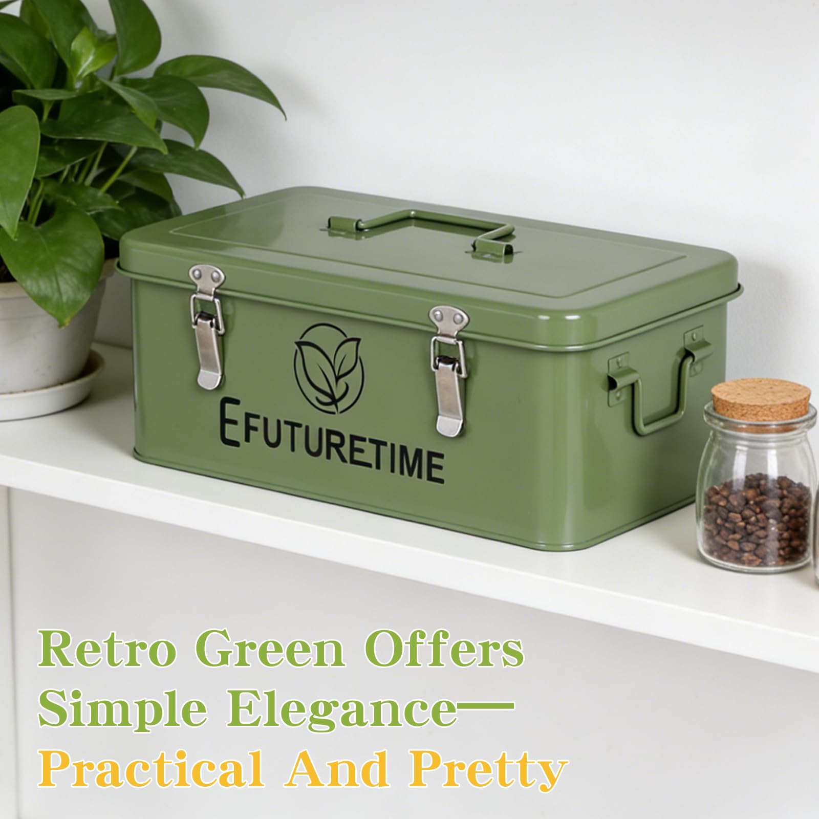 efuturetime Boîte à Graines Potager en métal 32,5×17×13cm, Boîte de Rangement à Graines avec Couvercle, 30 Étiquettes pour Plantes 30 Enveloppes de Graines, Idée Cadeau Jardinage, Vert