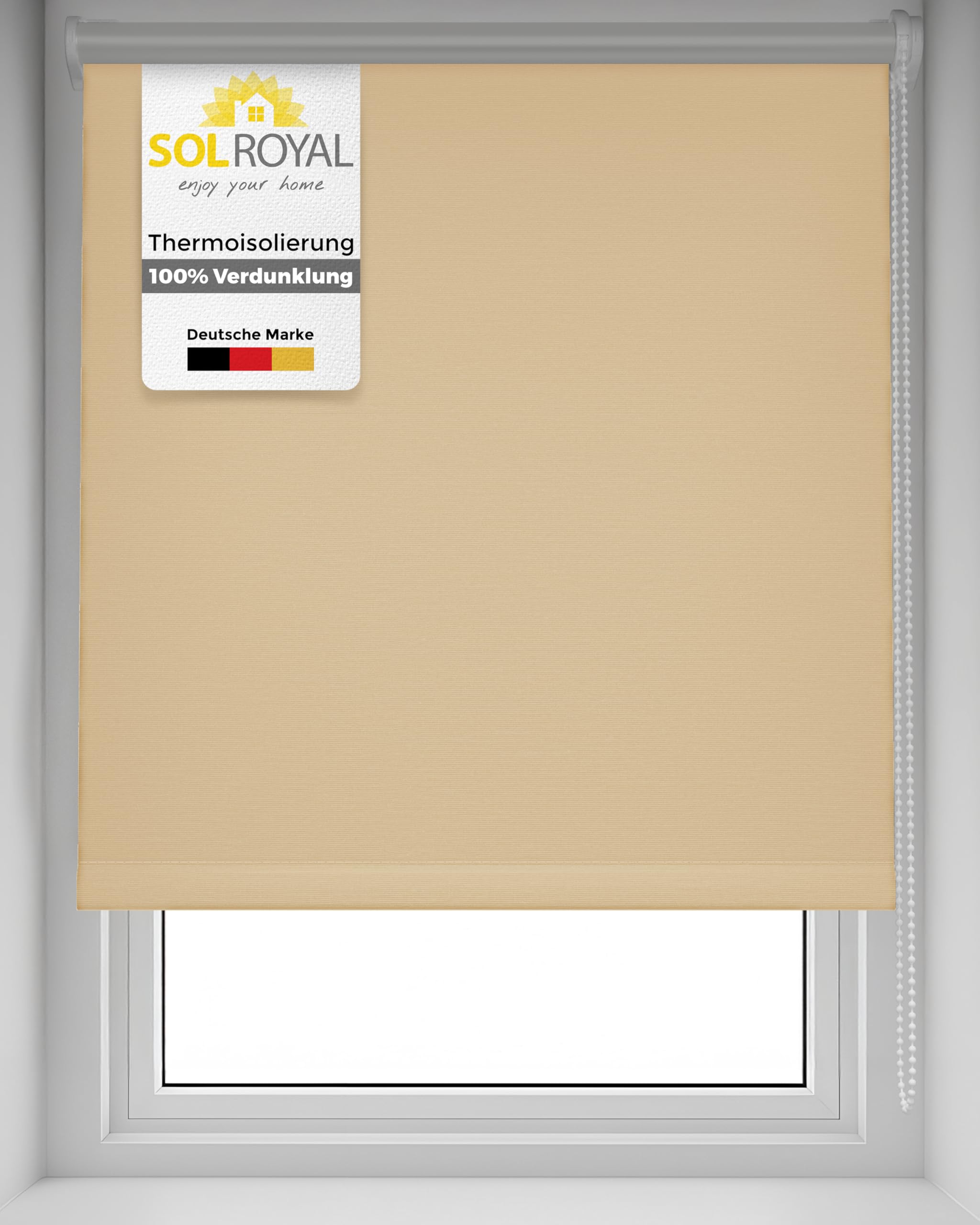 Thermorollo Rollo für Fenster ohne Bohren Verdunkelungsrollo Klemmfix – Sol Royal Seitenzugrollo Fenster Rollos für innen Thermorollo ohne Bohren - Fensterrollo Thermo 110x160 cm Creme T42