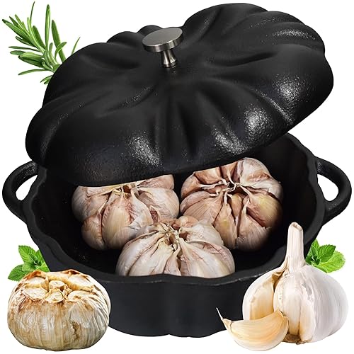 Garlic Roaster, Cast Iron Garlic Roaster for Oven Grill, Serve