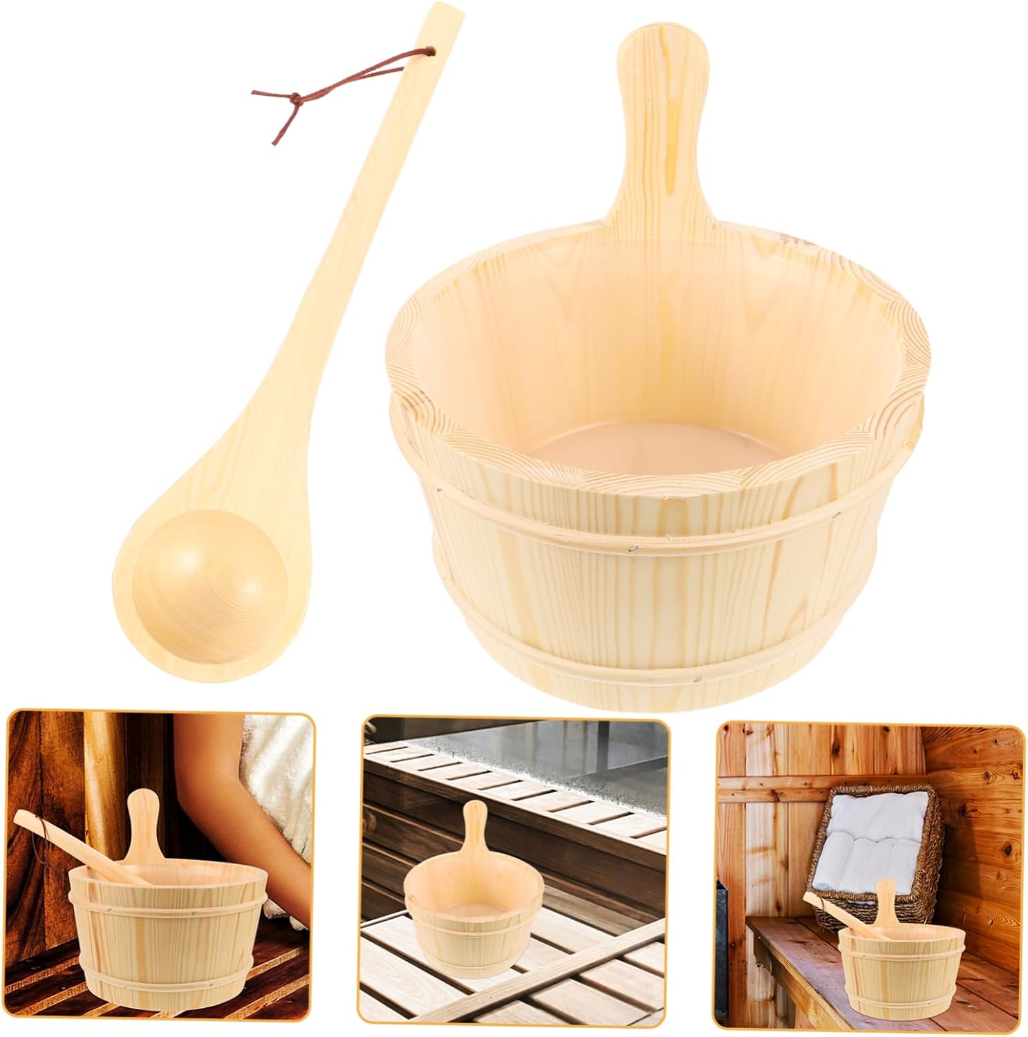 Toyvian 1set Wooden Bucket Set Sauna Bath Barrel Resistant Spa Sauna Bucket Natural Wood